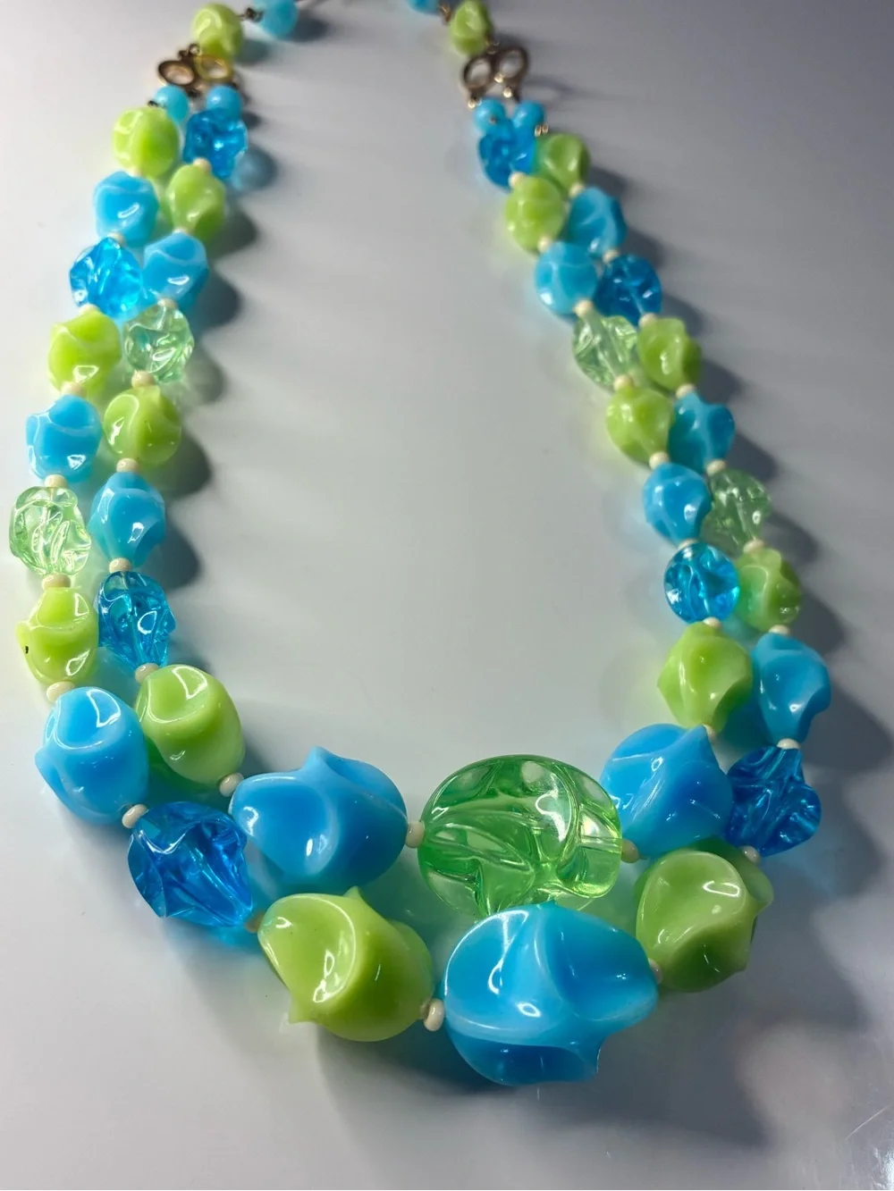 VTG Germany Sea Breeze Blue & Green Lucite Beaded Summer Statement Necklace EUC